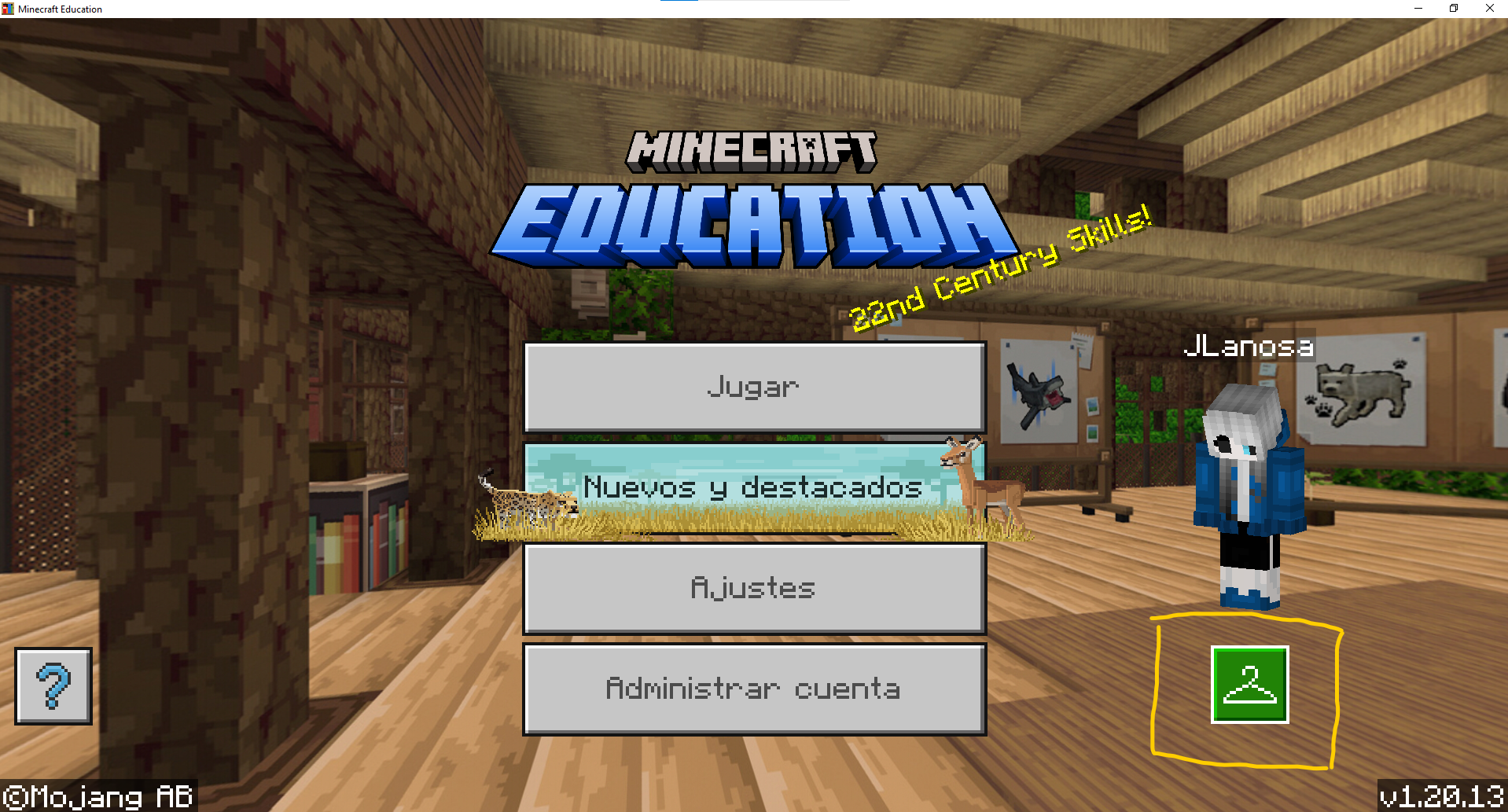 Cambiar la skin del jugador en el menú principal de minecraft entrando al perchero