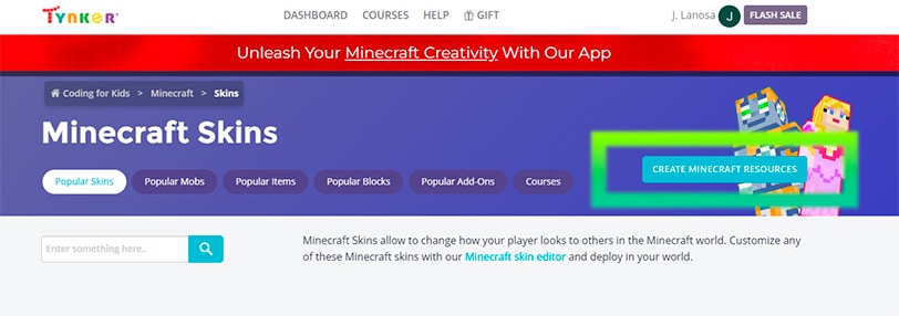 Tocar el boton "Create Minecraft Resources"