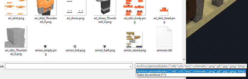 Los tipos de archivo aceptados para editar en cubical xyz son .nbt, .sch, .bo2, .schematic, .png, .gif, .jpg, .jpeg, .bmp